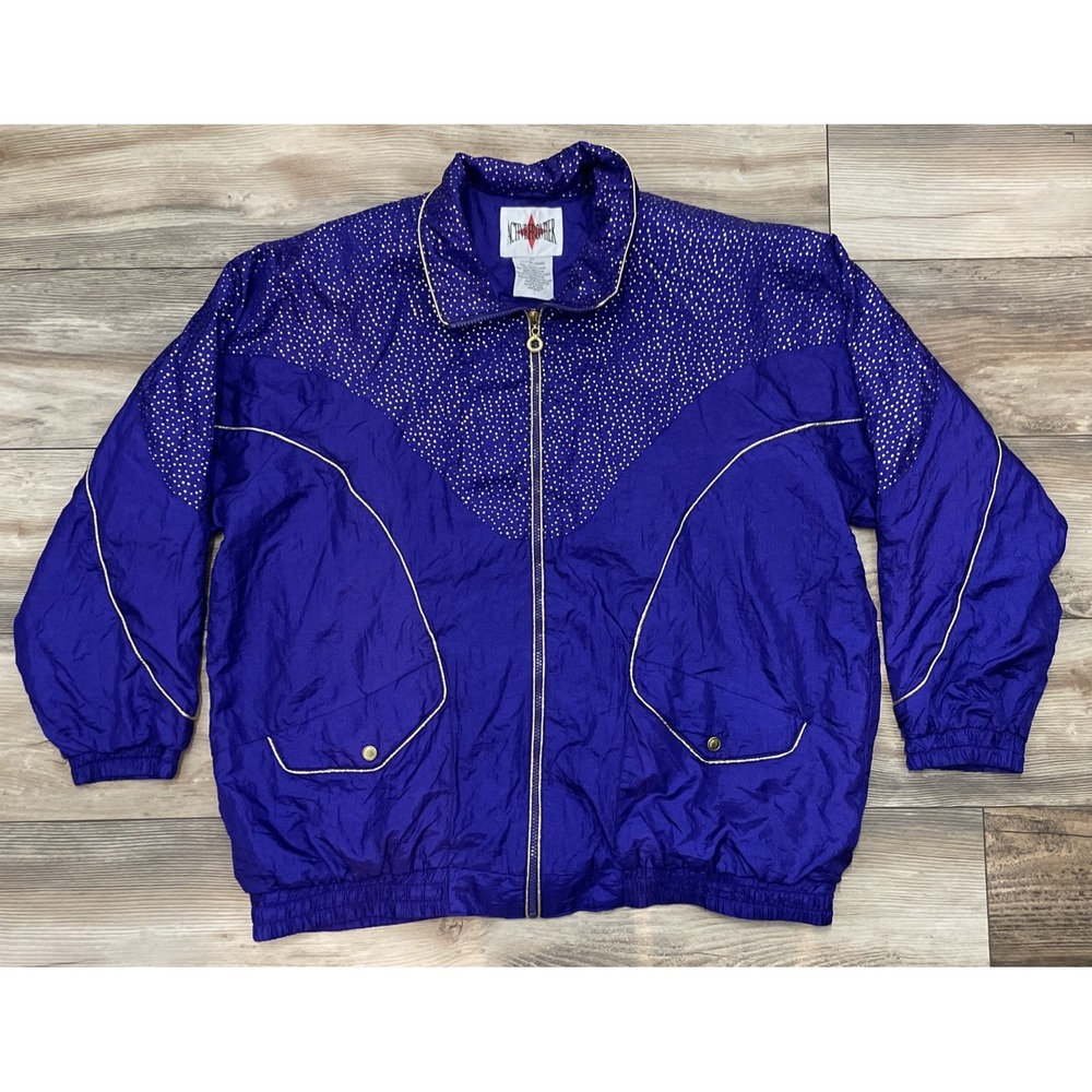 VTG 80s Active Frontier Windbreaker Jacket Plus Size‎ 2X Purple Gold